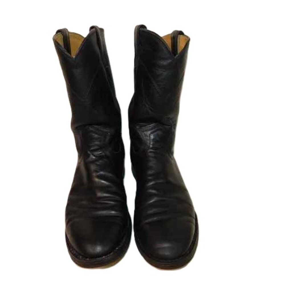 Justin Black Leather Cowboy Western Boots Size 9D - Picture 2 of 10